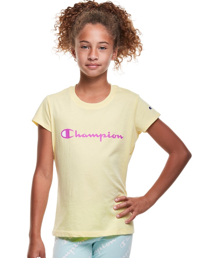 Champion T-Shirt Meisjes - Geel - Classic Script Logo ( 536894-HVX )